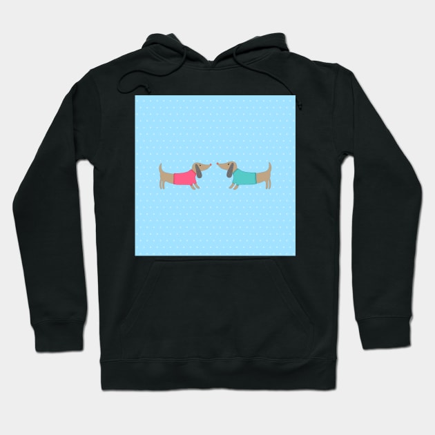 Cute dogs in love with dots in blue background Hoodie by bigmoments